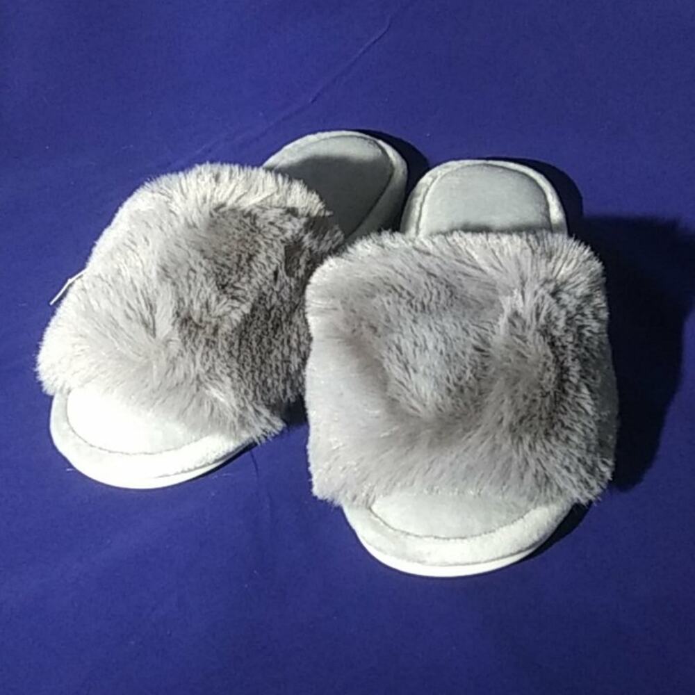 NEW Passage Faux Fur Velvety Open Toe Peep Toe Slides Slippers Sz 5/6 Furry Glam
